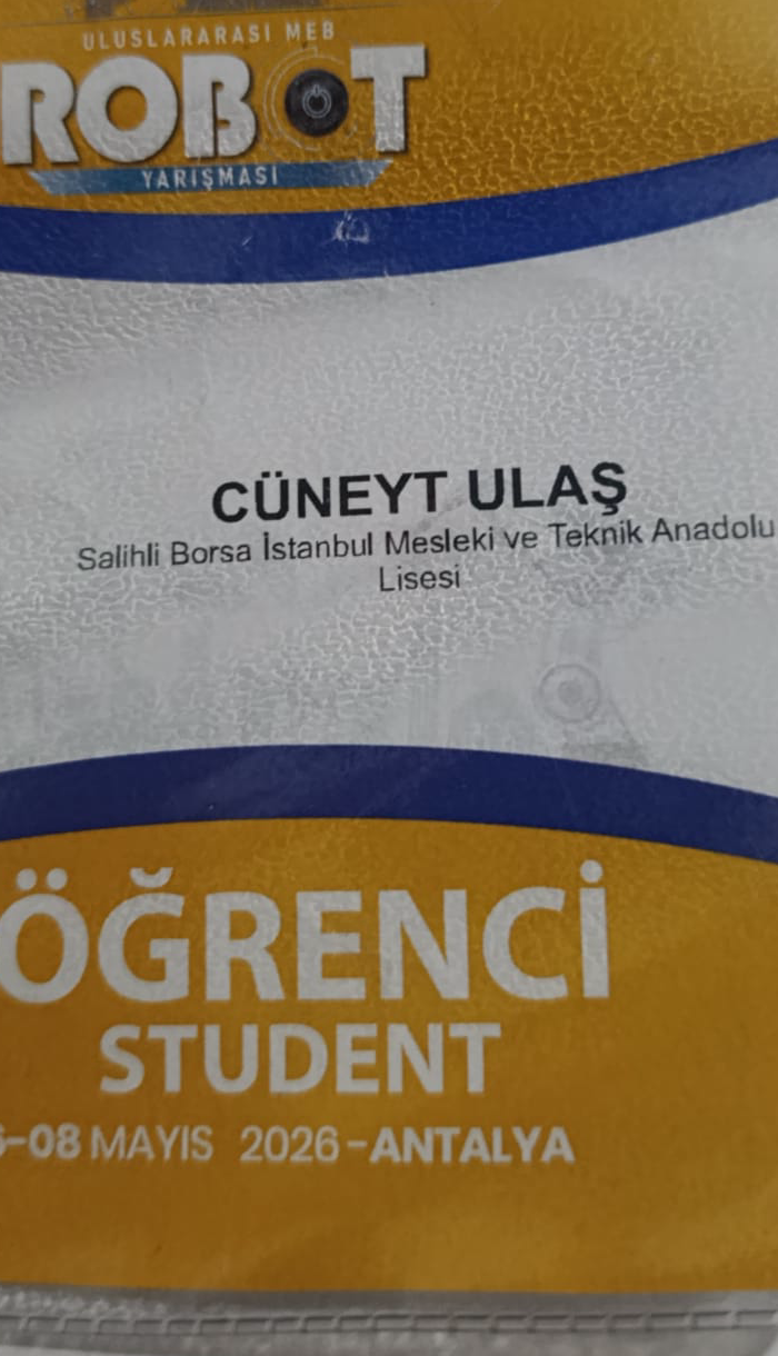 18. Uluslararası MEB Robot Yarışması öğrenci katılımcı kartı; QR kod kadraj dışında bırakılmıştır.